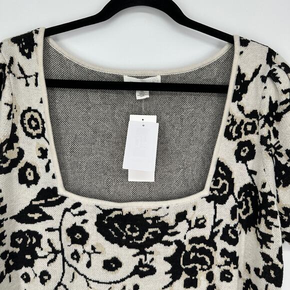 Treasure & Bond Floral Square Neck Sweater Shirt Short Sleeve New Womens 2XL - Picture 3 of 8
